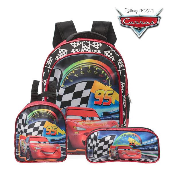 Imagem de Mochila Escolar Carros Disney Costas Kit Lancheira+Estojo