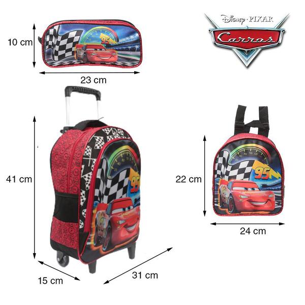 Imagem de Mochila Escolar Carros Disney Rodinha Kit Lancheira+Estojo