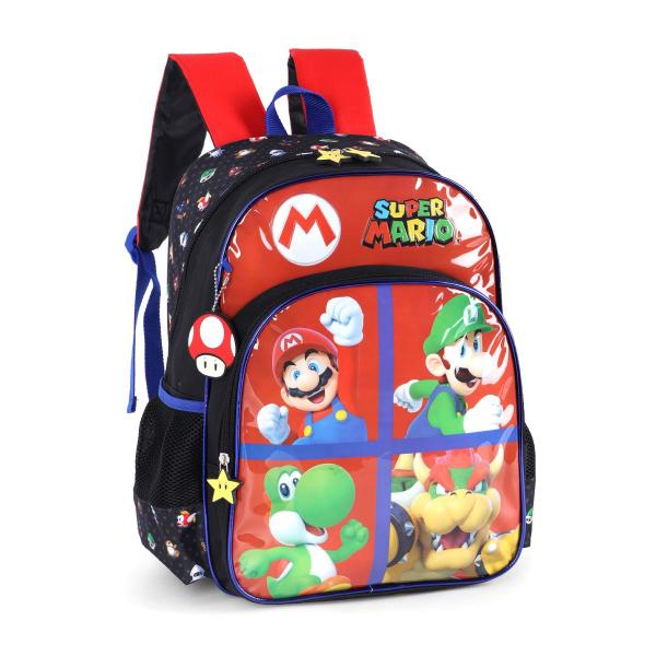 Imagem de Mochila Escolar Com Alça Regulável Super Mario Bros 4 Bolsos PU Com Chaveiro Aula Escola UP4YOU