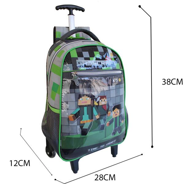 Imagem de Mochila Escolar Com Carrinho Denlex Gamecraft Juvenil Menino