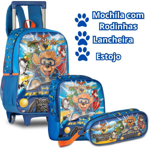 Imagem de Mochila Escolar Com Rodinhas Infantil Lancheira E Estojo Bolsa Reforçada Para Menino Dogs Clio Style