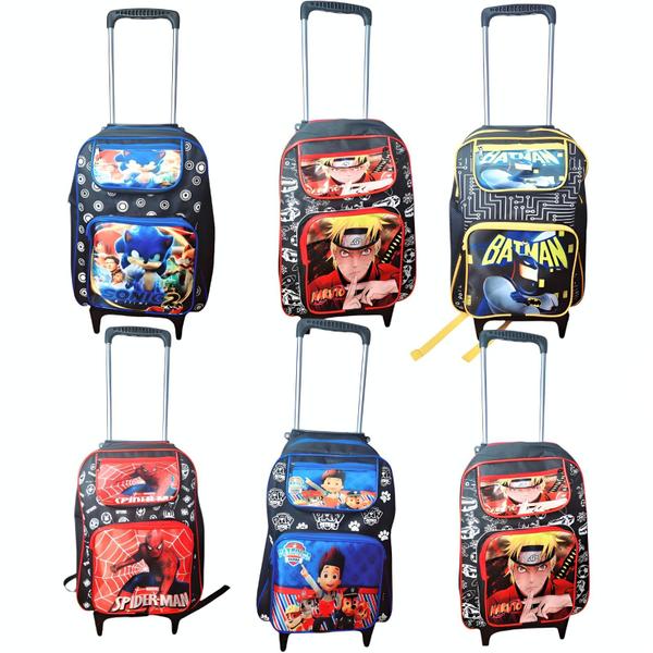 Imagem de Mochila Escolar Com Rodinhas Infantil Meninos Personagems Paltrula Stitch E Outros