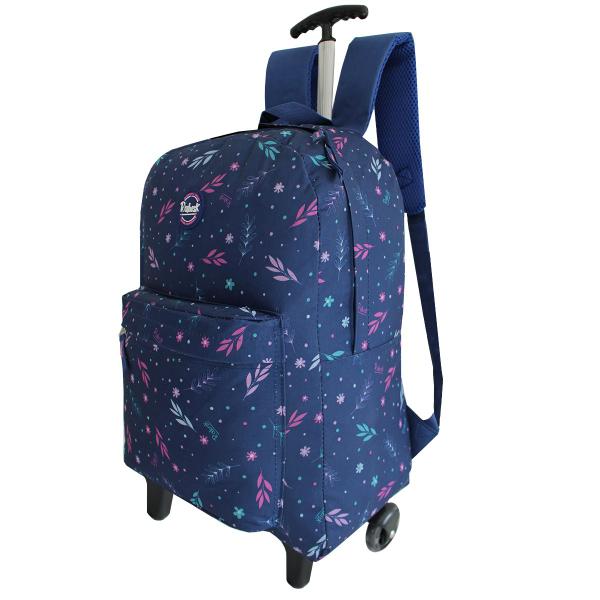 Imagem de Mochila Escolar Com Rodinhas Rabisk Flores E Folhas Juvenil Cor Azul-marinho