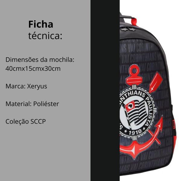 Imagem de Mochila Escolar Corinthians Preta Time Infantil Xeryus