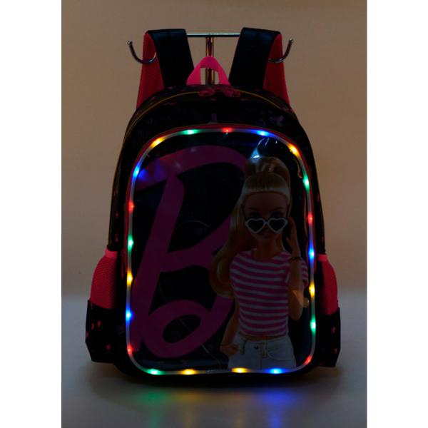 Imagem de Mochila Escolar Costas Barbie Preta e Rosa C/ Luz Infantil