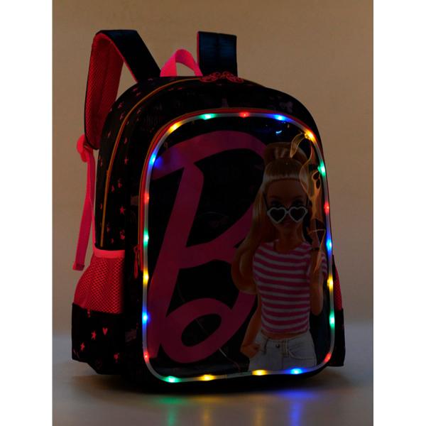 Imagem de Mochila Escolar Costas Barbie Preta e Rosa C/ Luz Infantil