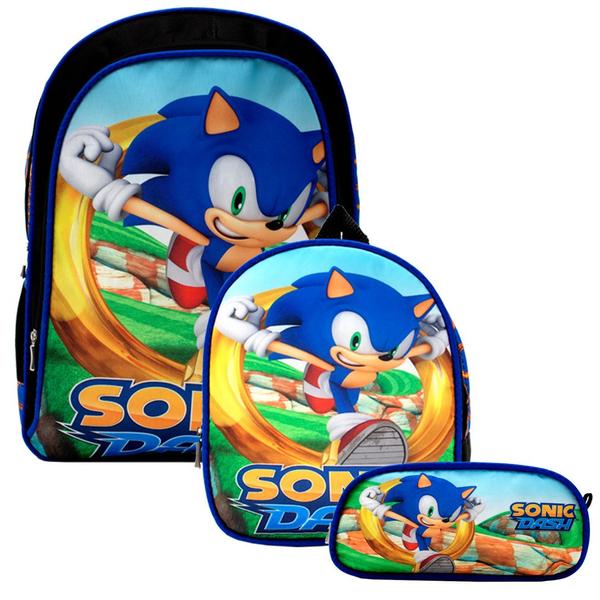 Imagem de Mochila Escolar Costas Menino Jogo Sonic Tam G Passeio Aulas