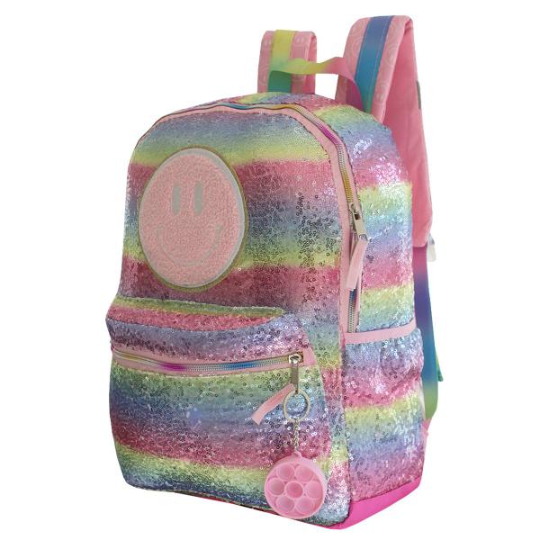 Imagem de Mochila Escolar De Alças Smile Peluciado Chaveiro Pop It