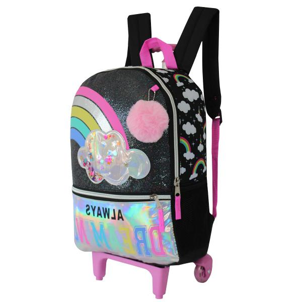 Imagem de Mochila Escolar De Rodas Arco Íris Infantil Juvenil Feminina