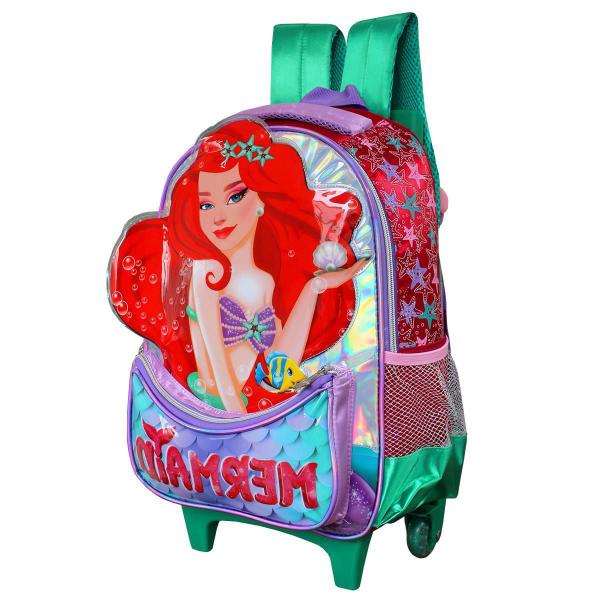 Imagem de Mochila Escolar De Rodas Mermaid 3D Infantil Feminina Denlex