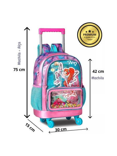 Imagem de Mochila Escolar De Rodas Winx Rosa Clio WX9203K