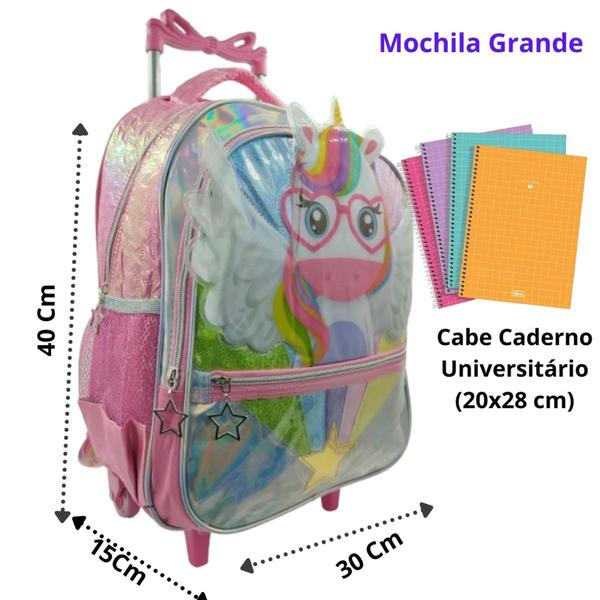 Imagem de Mochila Escolar De Rodinha Infantil Menina Feminino Unicórnio Tamanho Grande