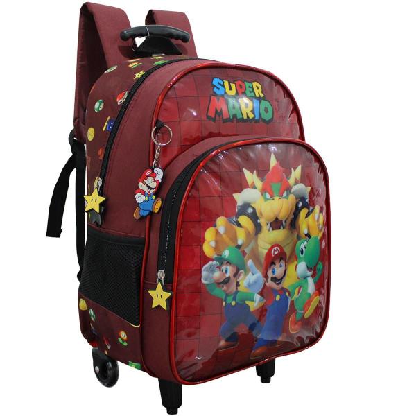 Imagem de Mochila Escolar De Rodinhas 2 Bolsos Super Mario Infantil