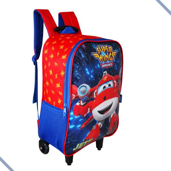 Imagem de Mochila Escolar De Rodinhas Avião Super Wings Infantil Jett Vermelho