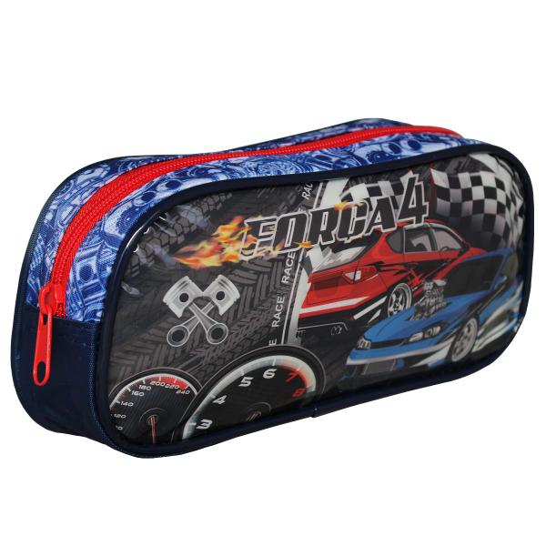 Imagem de Mochila Escolar De Rodinhas + Estojo Infantil Força 4 Carros