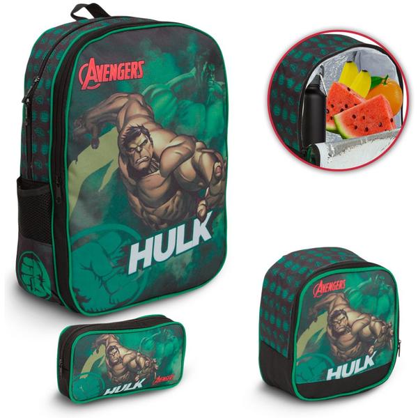 Imagem de Mochila Escolar Estampa Hulk Costas Com Lancheira Infantil