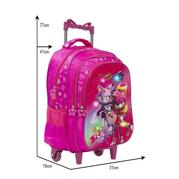 Imagem de Mochila Escolar Feminina Com Rodinhas Amy Rose Luz Led