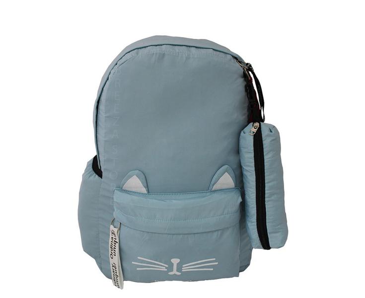 Imagem de Mochila Escolar Feminina Infantil Juvenil Média Gatinha M831 Azul Celeste