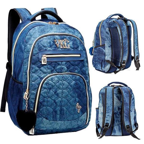 Imagem de Mochila Escolar Feminina Jeans Notebook Vkg Vozz M3991