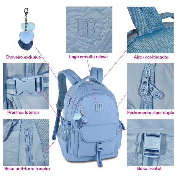 Imagem de Mochila Escolar Feminina Juvenil Menina Rebecca Bonbon Rb Azul