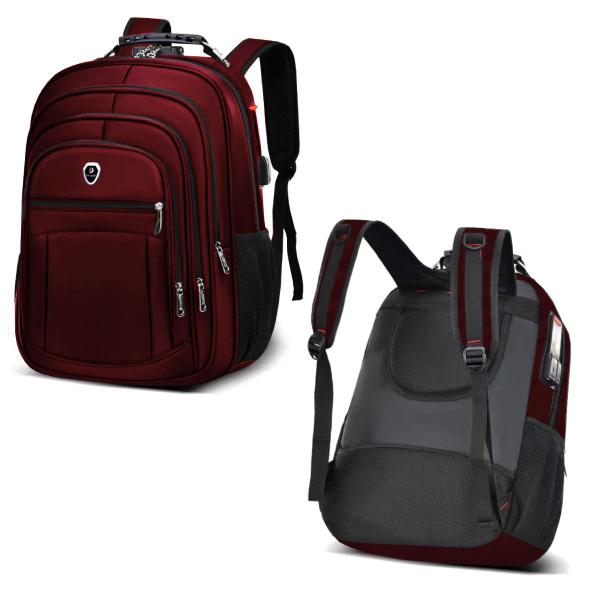 Imagem de Mochila Escolar Grande Faculdade Masculino Feminino Impermeável Saida Cabo Usb Fone Ouvido Vermelho