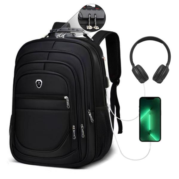 Imagem de Mochila Escolar Grande Feminina Masculina Cabo Fone de Ouvido e USB Alça de Mão Porta Notebook