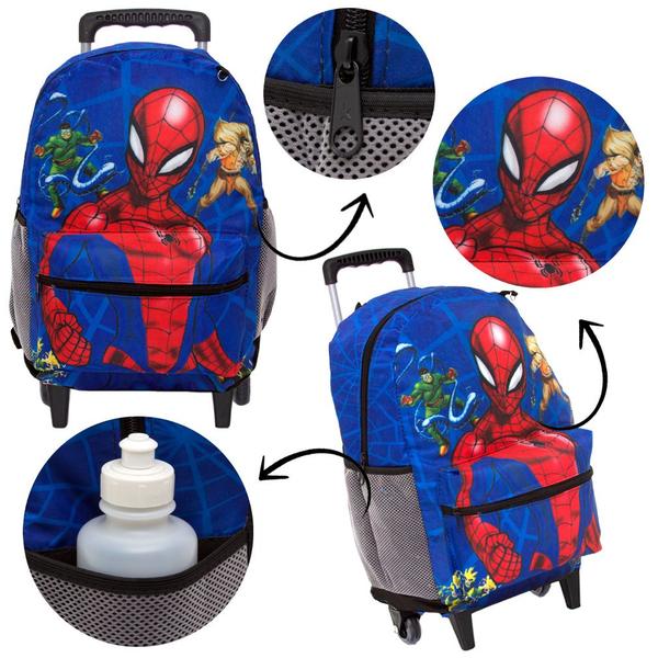 Imagem de Mochila Escolar Homem Aranha Rodinha Kit Lancheira+Estojo