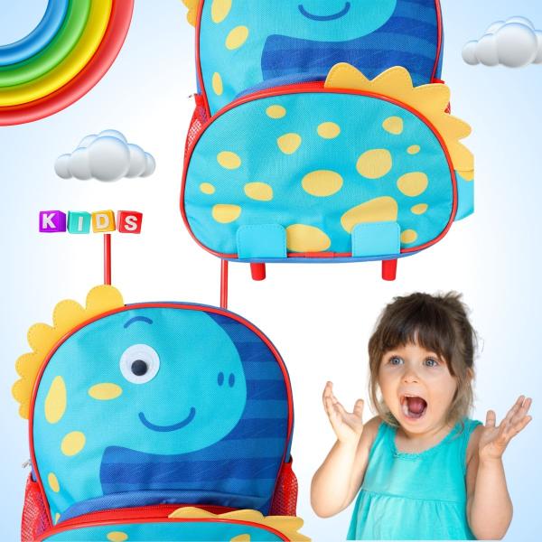 Imagem de Mochila Escolar Infantil Com Rodinhas Para Estudar Dinossauro Azul Menina