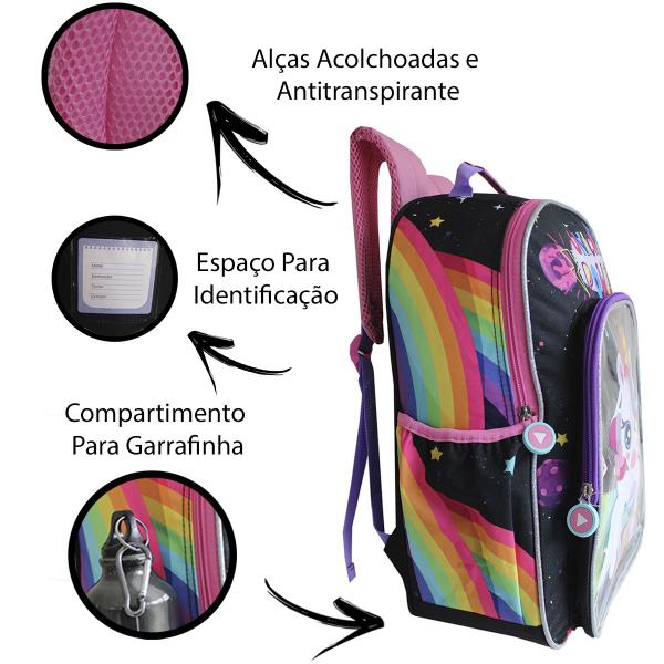 Imagem de Mochila Escolar Infantil De Alças Denlex Unicórnio Power