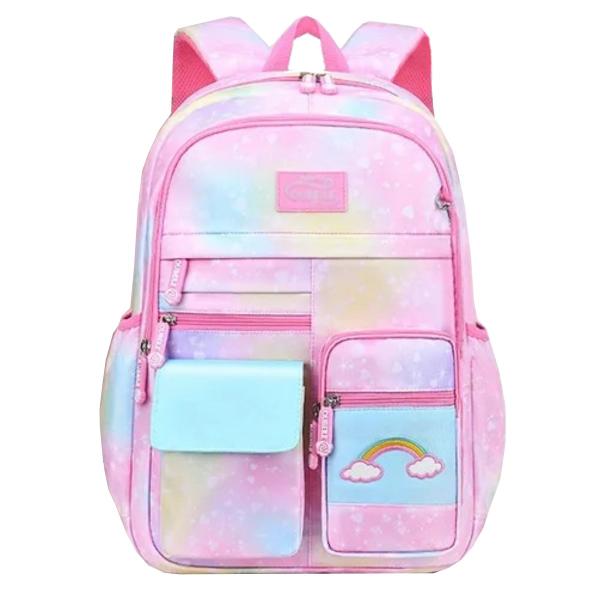 Imagem de Mochila Escolar Infantil Espaçosa Menina Colorida Princesa Arco Iris Porta Notebook