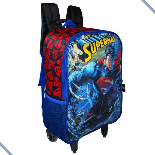 Imagem de Mochila Escolar Infantil Juvenil Com Rodinhas Modelo Superman