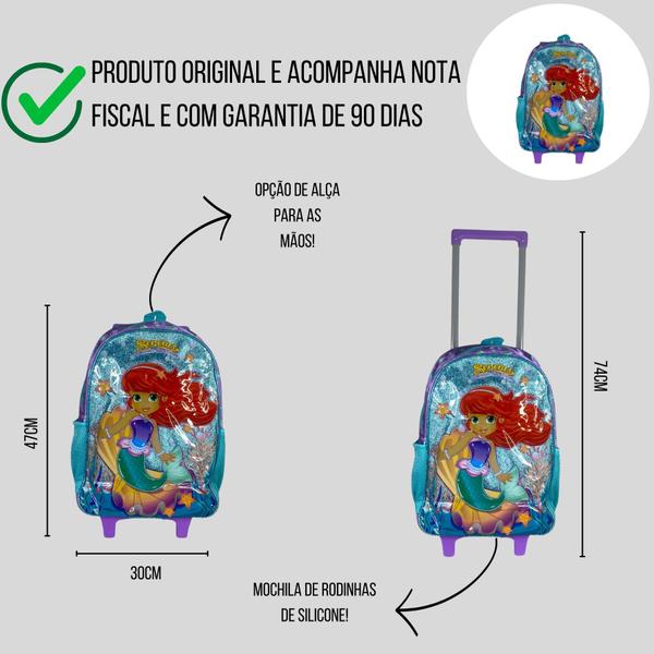 Imagem de Mochila Escolar Infantil + Lancheira + Estojo Pequena Sereia Clio SR23110