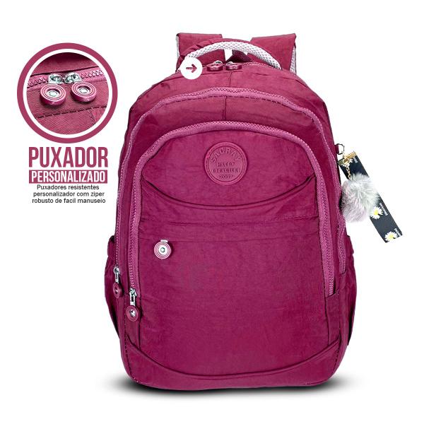 Imagem de Mochila escolar infantil menina Espaçosa + Chaveiro Pom Pom