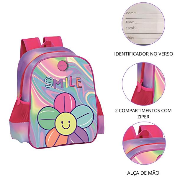 Imagem de Mochila Escolar Infantil Menina Flor Tamanho Pequena Reforça