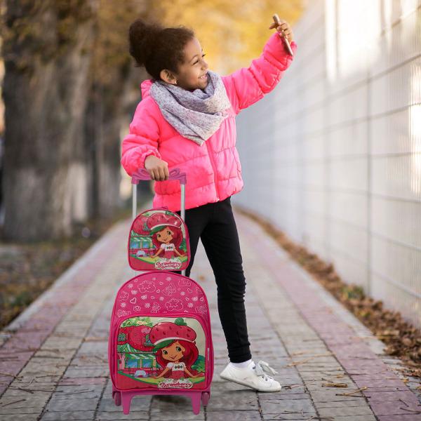 Imagem de Mochila Escolar Infantil Menina Moranguinho Carrinho Rosa