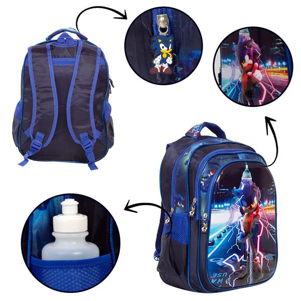 Imagem de Mochila Escolar Infantil Menino Sonic Costas Passeio Creche