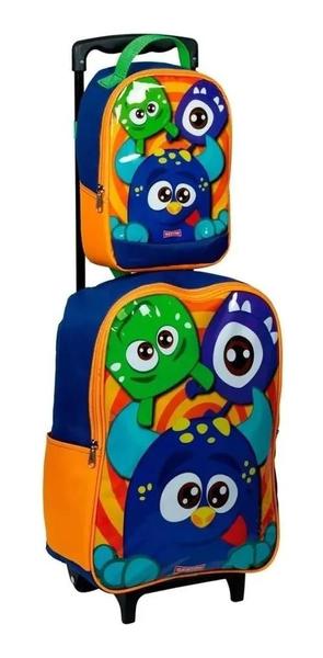 Imagem de Mochila Escolar Infantil Monstrinhos Rodinhas G Lancheira