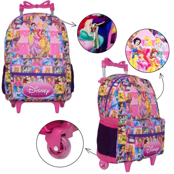 Imagem de Mochila Escolar Infantil Rodinha Princesas Lancheira Estojo