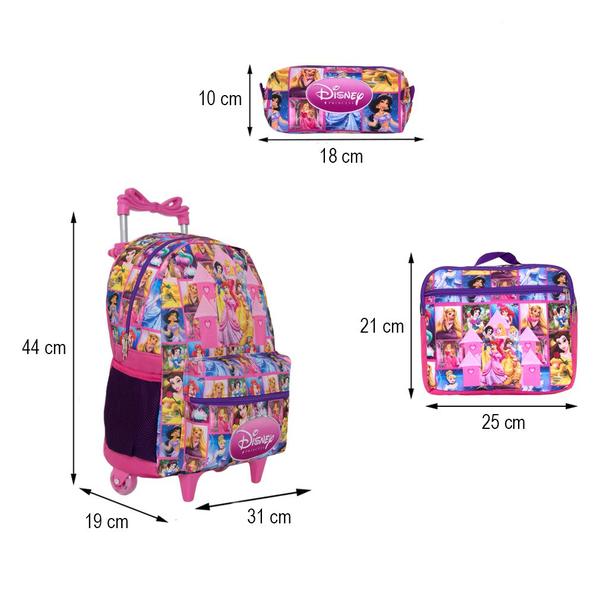 Imagem de Mochila Escolar Infantil Rodinha Princesas Lancheira Estojo