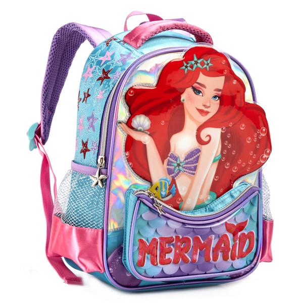 Imagem de Mochila Escolar Infantil Sereia Ariel 3D Bolsa Menina Denlex