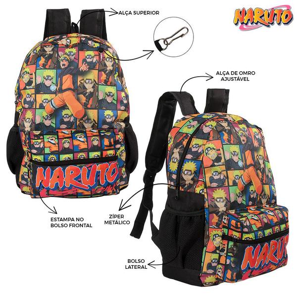 Imagem de Mochila Escolar Juvenil do Anime Naruto Uzumaki De Costas