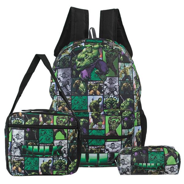 Mochila Escolar Juvenil Incrível Hulk Costa Lancheira+Estojo - TOYS 2U Imagem de Mochila Escolar Juvenil Incrível Hulk Costa Lancheira+Estojo