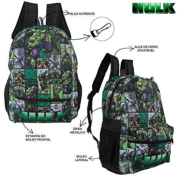 Mochila Escolar Juvenil Incrível Hulk Costa Lancheira+Estojo - TOYS 2U Imagem de Mochila Escolar Juvenil Incrível Hulk Costa Lancheira+Estojo