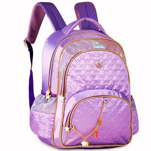 Imagem de Mochila Escolar Juvenil Lilás Feminina Costas Alças Tam G