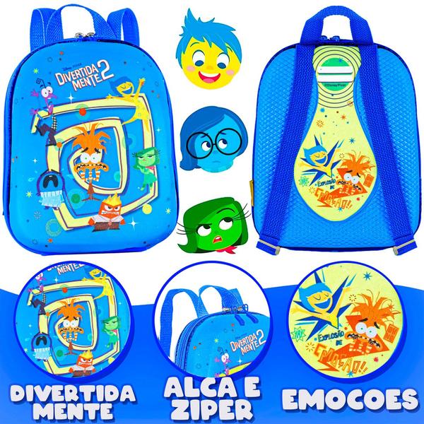 Imagem de Mochila Escolar Lancheira Divertidamente Disney Infantil Bolsa Azul Meninos - Diplomata