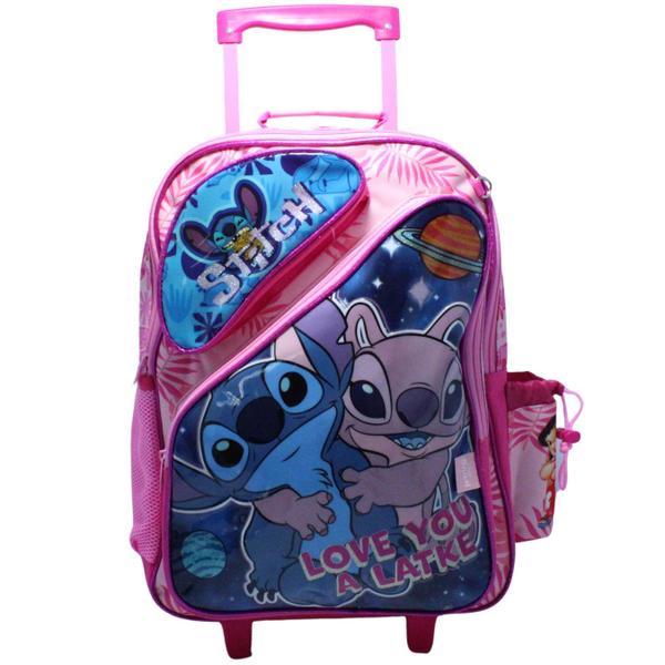 Imagem de Mochila escolar lilo e stitch reforçada rosa rodinhas