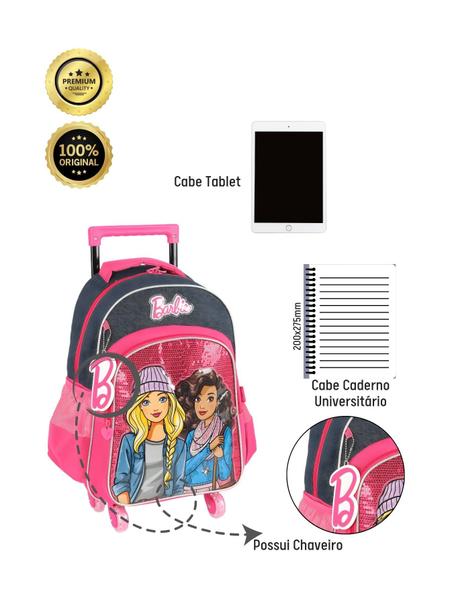 Imagem de Mochila Escolar Luxo 2EM1 Costas Rodas Barbie