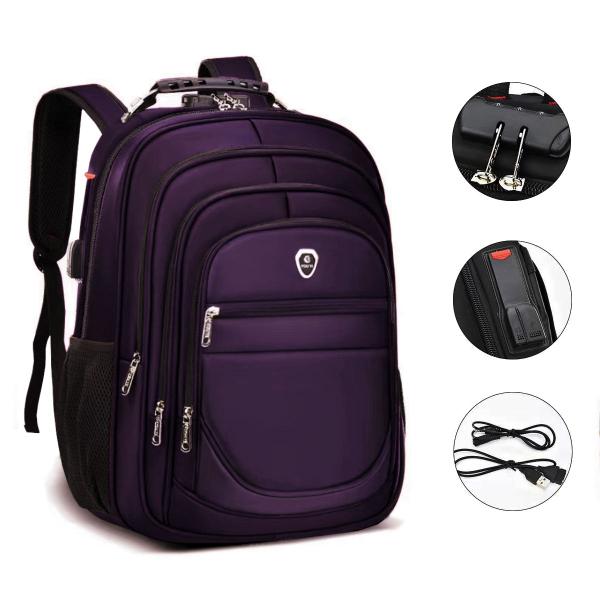 Imagem de Mochila Escolar Masculina Feminina Espaço para Notebook Senha Anti Furto Resistente a Agua - ROXO