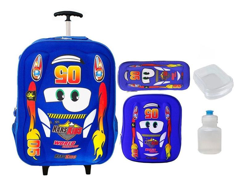 Mochila Escolar Masculino Rodinha Carros Alto Relevo 3D + Kit Completo Mochila Escolar Masculino Rodinha Carros Alto Relevo 3D + Kit Completo