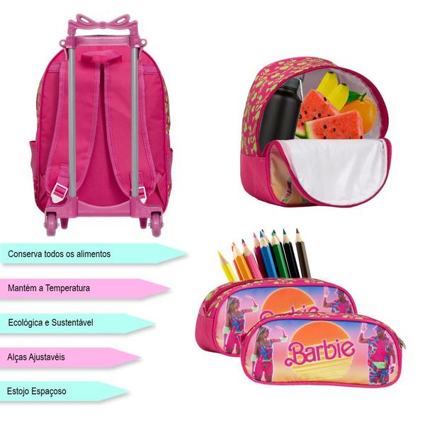 Imagem de Mochila Escolar Menina Barbie Filme Rosa Rodinhas Passeio